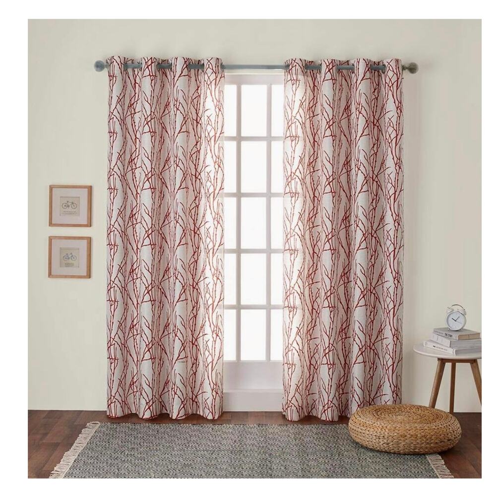 54' X 84" Home Branches Linen Blend Grommet Top Curtain Panel Pair,